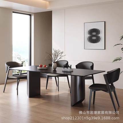 别意DLF0011式极黑色岩板餐桌椅组合现代利简约长方形高端墅德丰