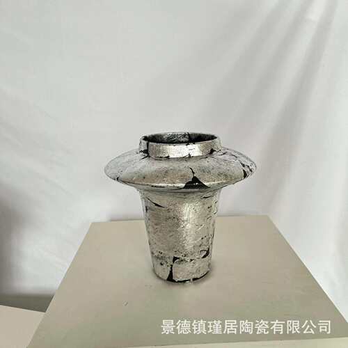 轻奢风手作陶瓷花器银箔极简风软装搭配异形创意台面花摆件