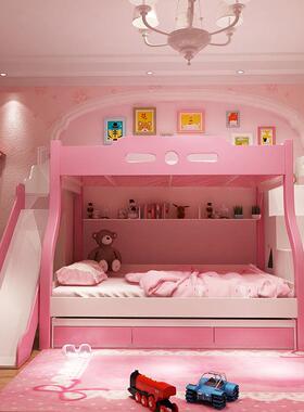 2026双床高低床子床上下铺木床二层母配滑W22梯儿童上层下床床带