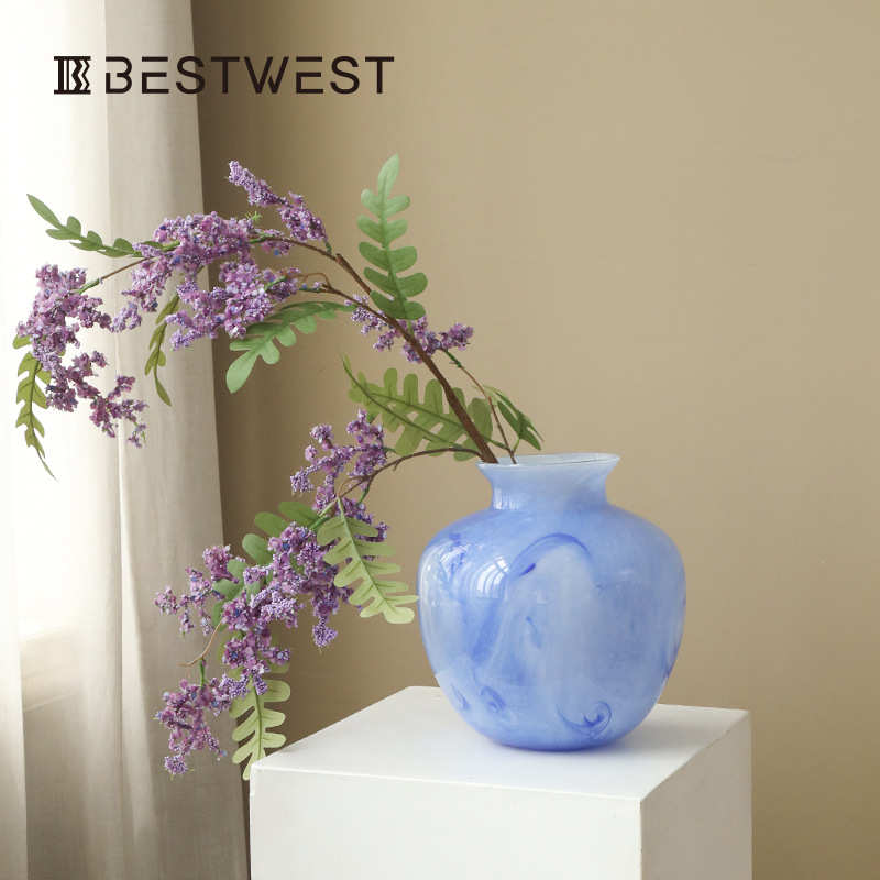 BESTWEST高端玻璃花瓶摆件轻奢高级感创意水培器皿复古小众餐桌鲜
