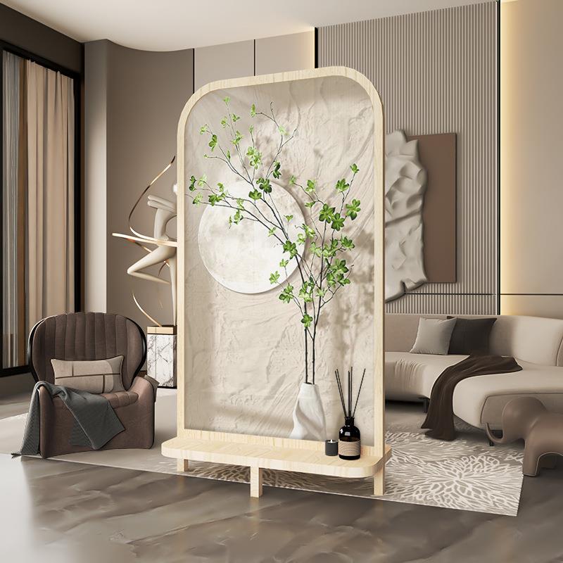 奶油风可移动屏风隔断客厅北欧绿植入户玄关卧室装饰遮挡置物座屏