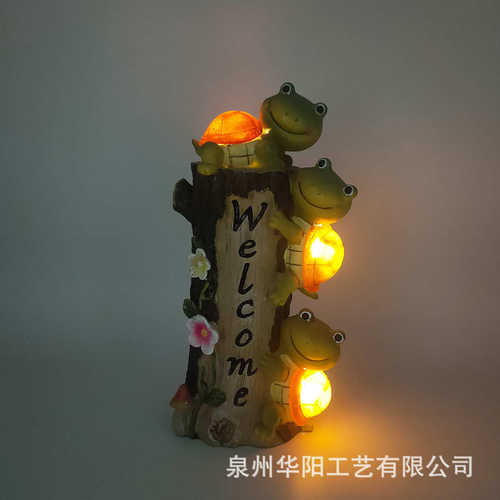 庭院太阳能树脂乌龟装饰跨境花园WELCOME乌龟摆件