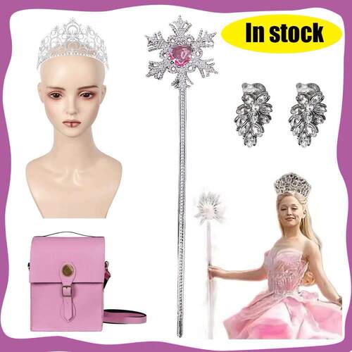 Wicked Glinda Cosplay Wand Diamond Crown Earrings Bags Props