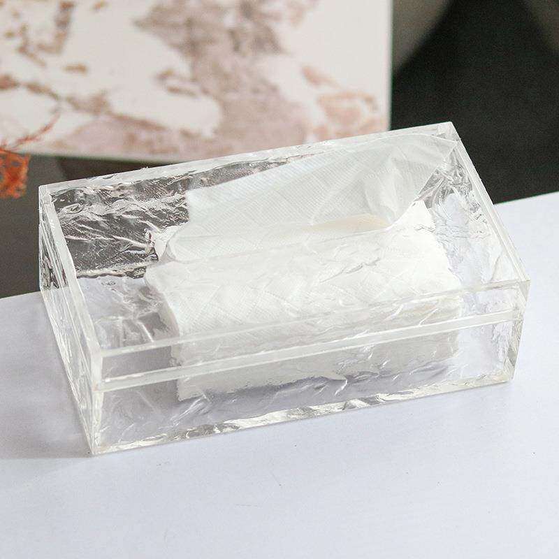 创意艺术透明水波纹纸巾盒客厅轻奢长方形抽纸盒样板房酒店装饰品