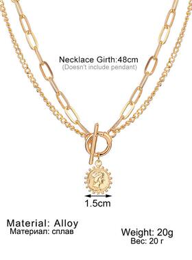 Vintage Carved Coin Thick Chain OT Buckle Necklace Bohemian