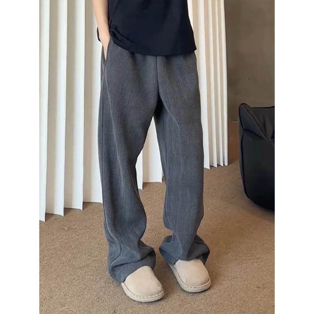 灰色美式覆古斑马纹弯刀卫裤男秋季cleanfit慵懒风休闲裤子阔腿裤