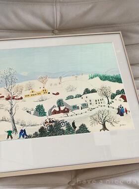 摩西奶奶装饰画餐厅挂画田园风景方形卧室床头客厅树林雪景卡纸画