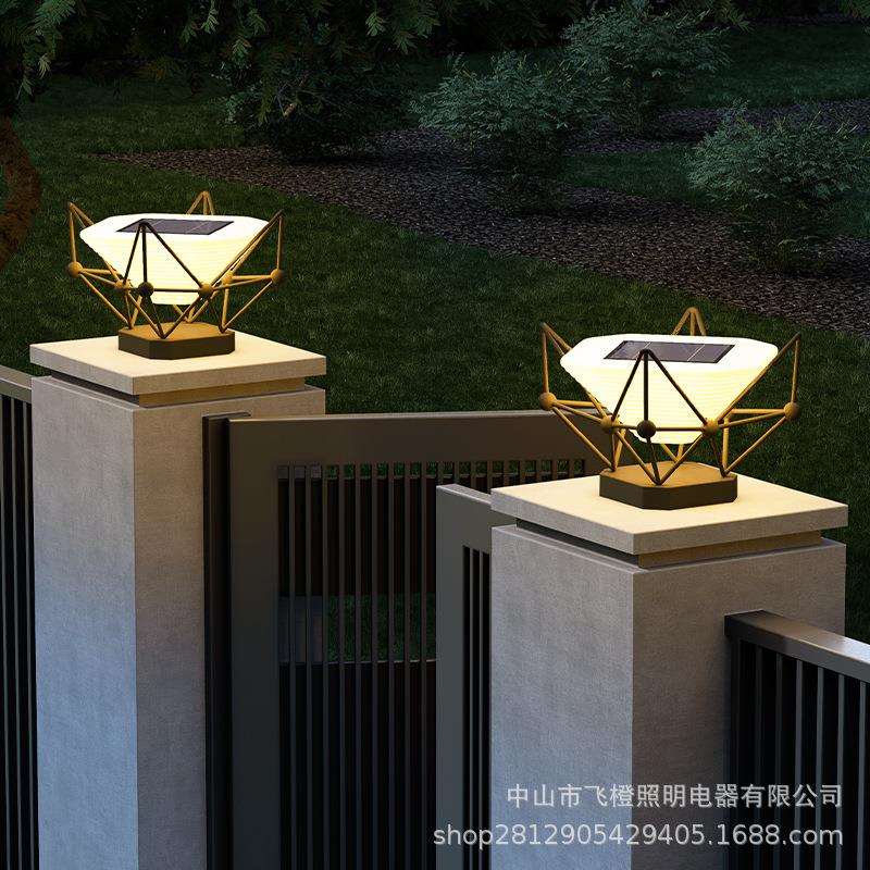 太阳能庭院柱头灯别墅大门口柱子灯美式设计花园立柱灯户外围墙灯