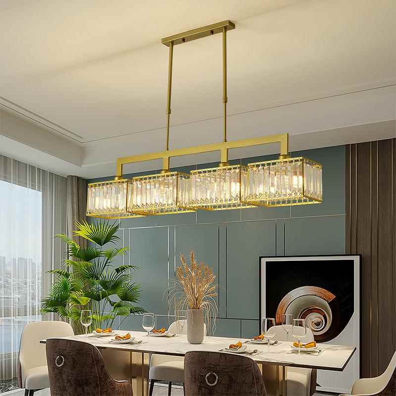 北欧餐厅吊灯饭厅长条长方形三头后现代简约轻奢水晶吧台茶室灯具