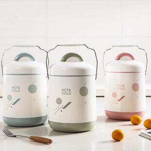 快乐鱼玻璃内胆保温桶热水瓶胆饭盒新款印花多层保温便当盒提锅促