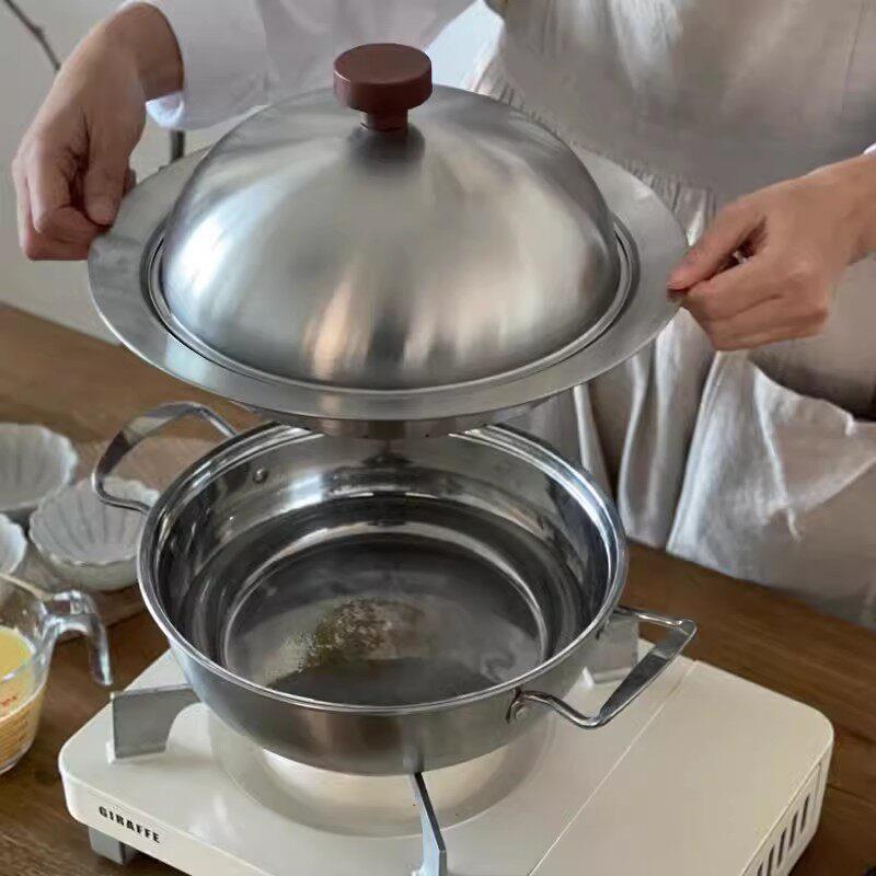 韩国304食品不锈钢蒸屉带把手蒸盘多功能加厚笼屉蒸包子大号带盖