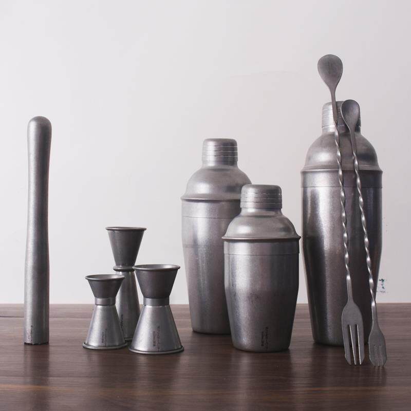 复古不锈钢调酒器鸡尾酒量杯盎司杯调酒手摇酒壶雪克杯三段式调酒