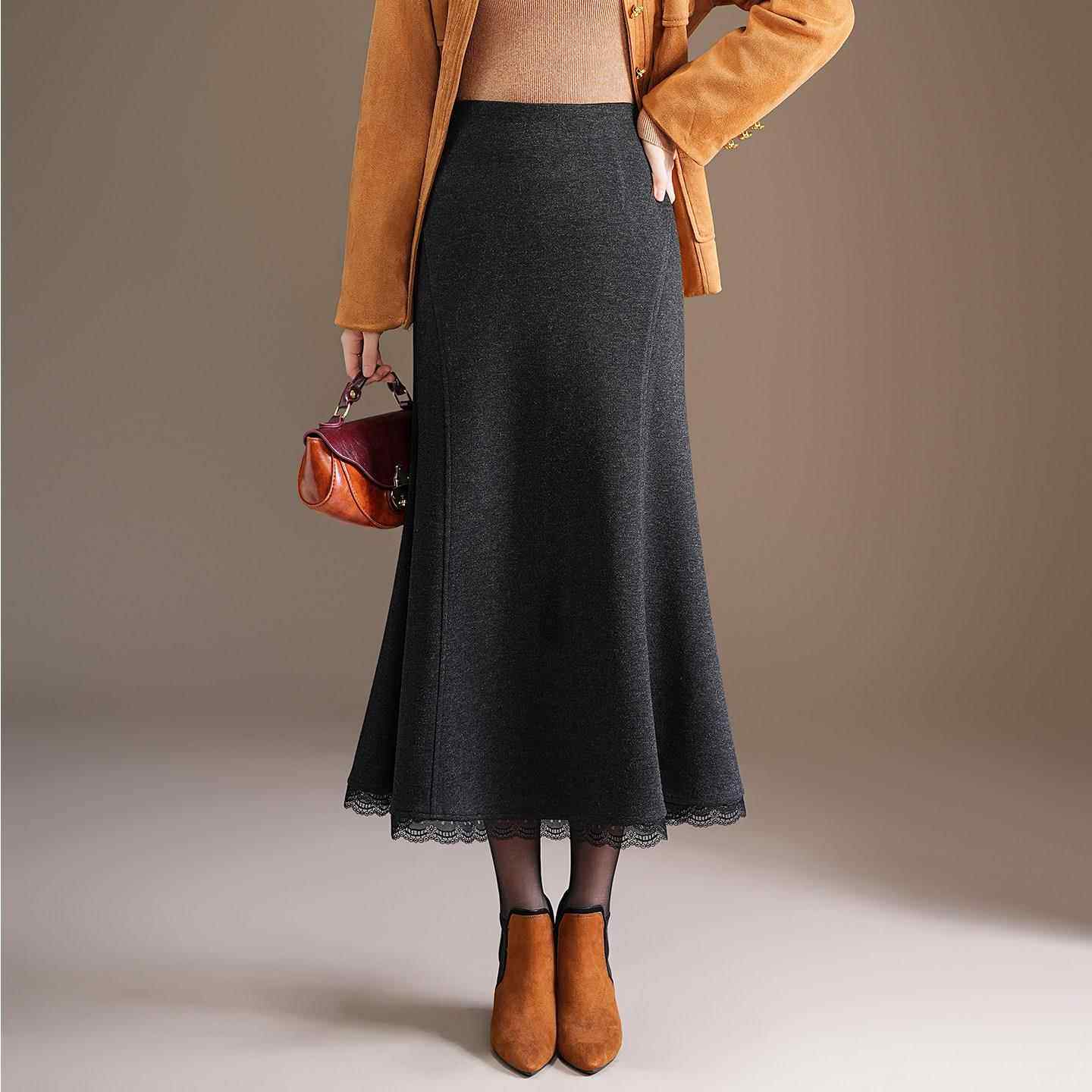 加厚半身裙女2025秋冬羊毛呢高级感超好看气质鱼尾裙显瘦包臀长裙