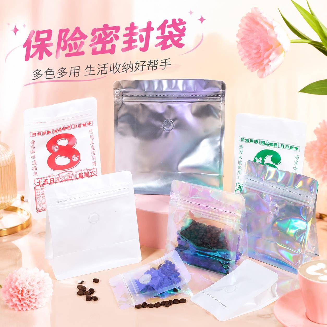 保险密封袋食物自封袋咖啡豆气阀袋茶叶坚果单向排气包装加厚新款