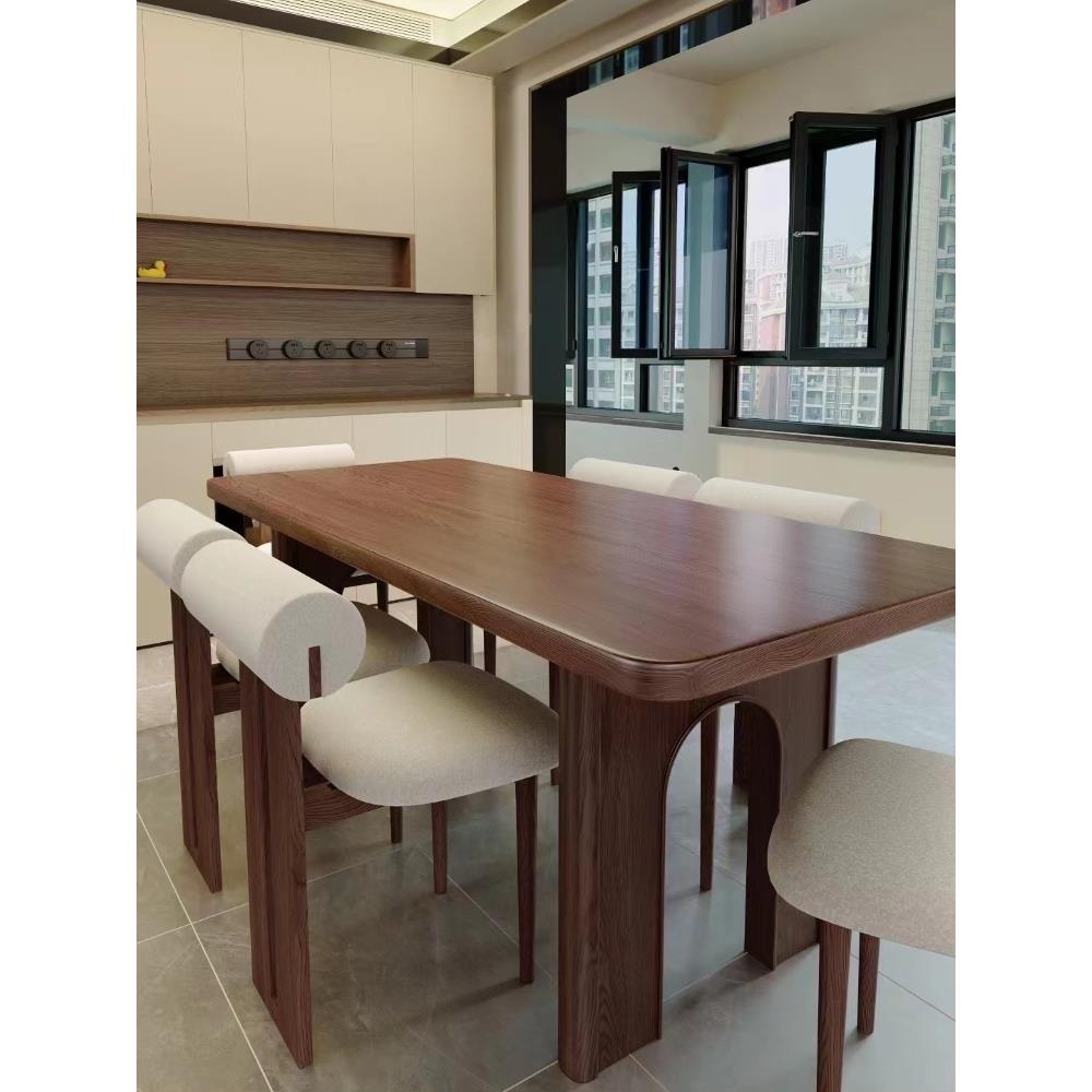 正品型北美白蜡木桌子简约家凯旋门拱门设计纯实木餐桌胡造桃色用