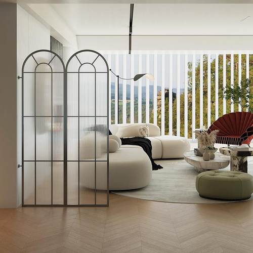办公室玻璃入户屏风可折叠移动免打孔餐客厅铁艺不锈钢隔断装饰