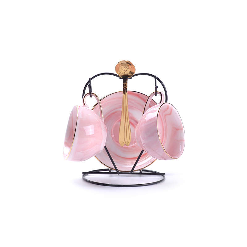 ins北欧简约花茶杯套装粉红灰色咖啡杯泡煮水果茶下午茶茶壶 水杯