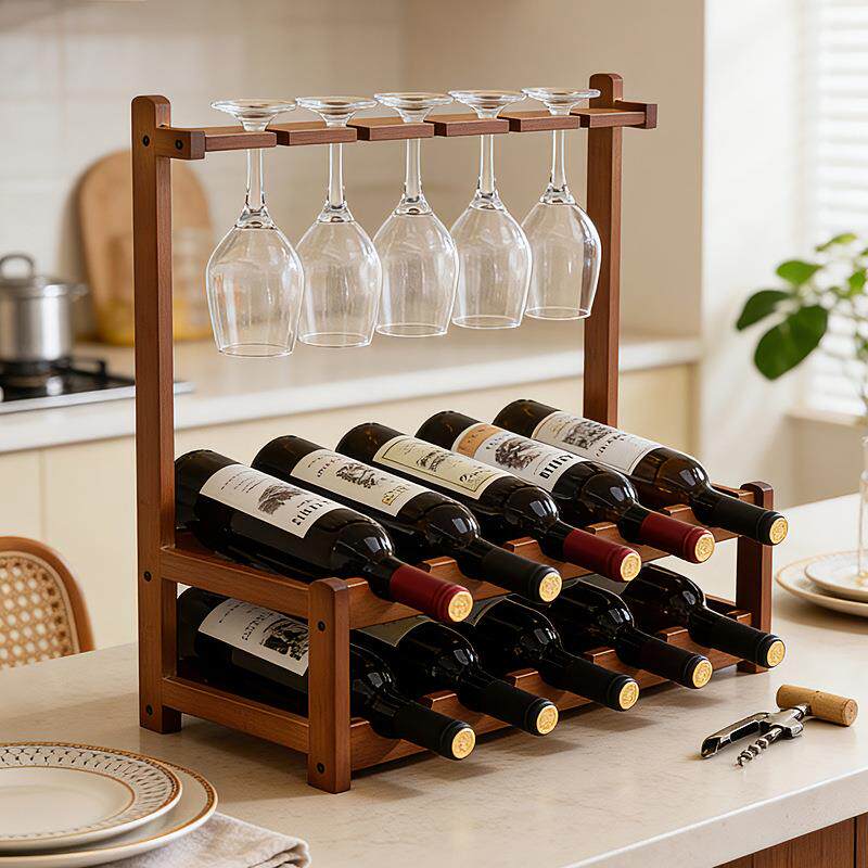 木制红酒架简约竹制葡萄酒架子悬挂式酒杯架酒架摆件展示架