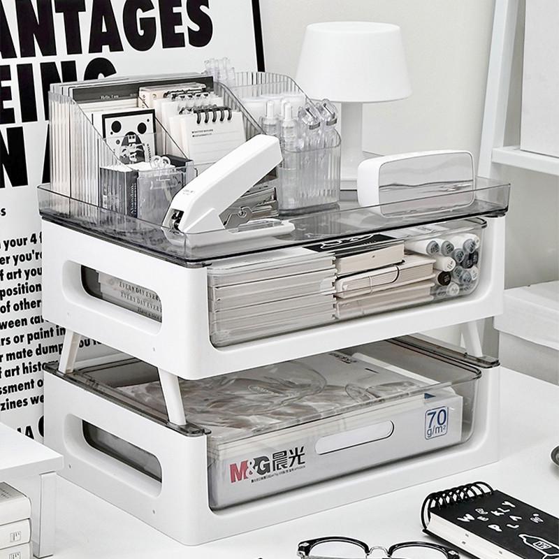 桌面收纳盒抽屉式书桌文具杂物书本置物架柜办公室工位文件整理筐