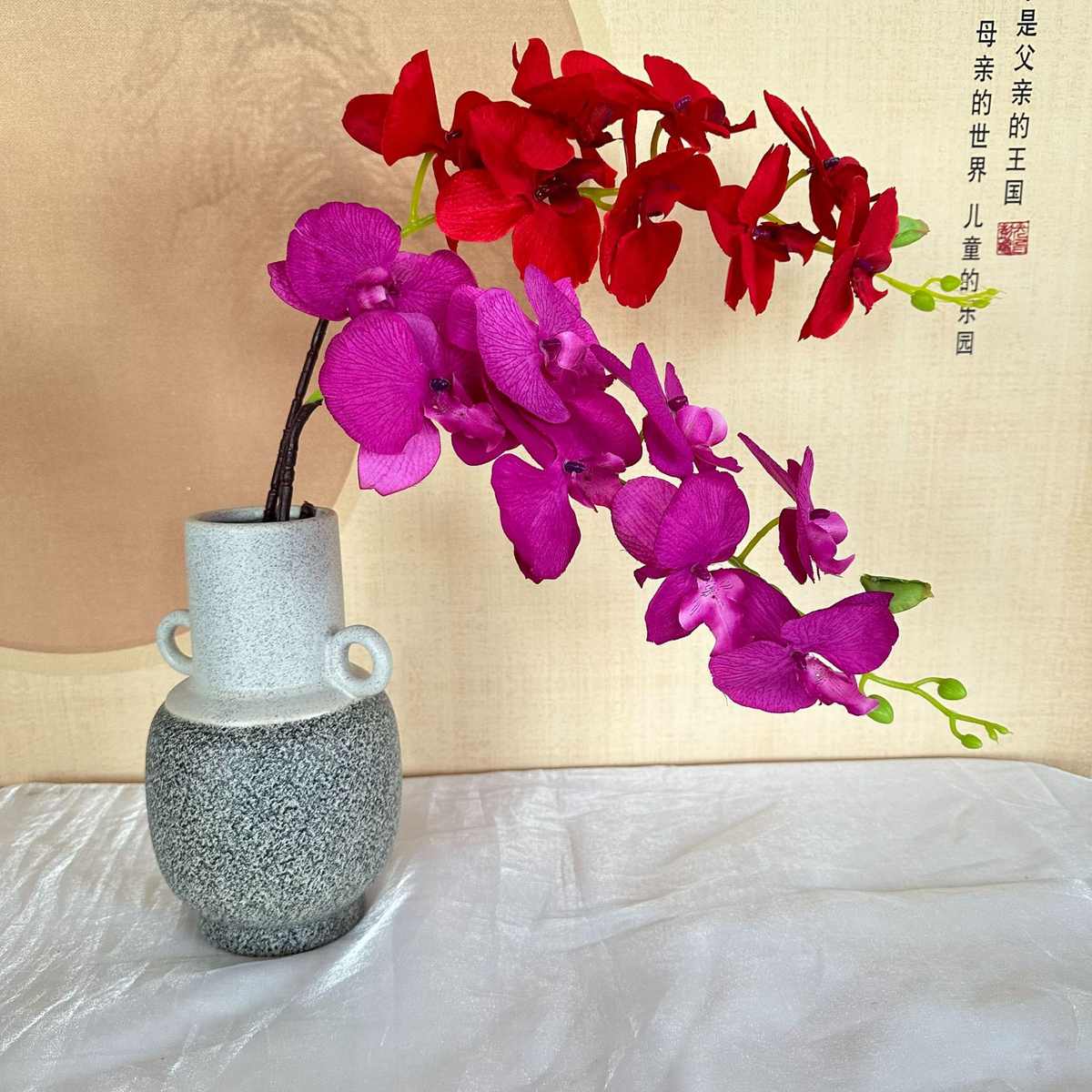 厂家供应 客厅仿真干花瓶花 八头毛布蝴蝶兰 仿真植物干花摆件