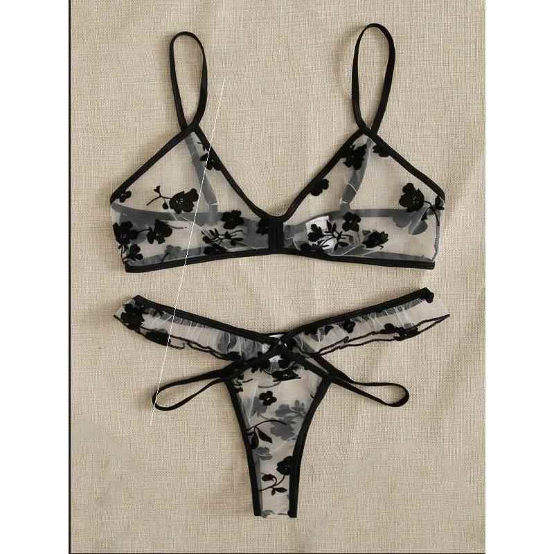 Erotic lingerie Sexy women's mesh three-point underwear set