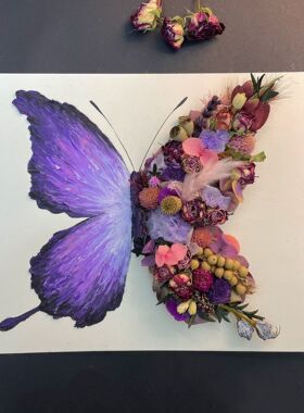 紫色蝴蝶干花油画棒蝴蝶中空立体相框中空蝴蝶画镜框