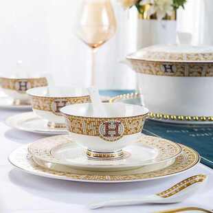 景德镇陶瓷碗盘碟H马赛克骨瓷餐具套装简欧轻奢碗碟家用礼品组合