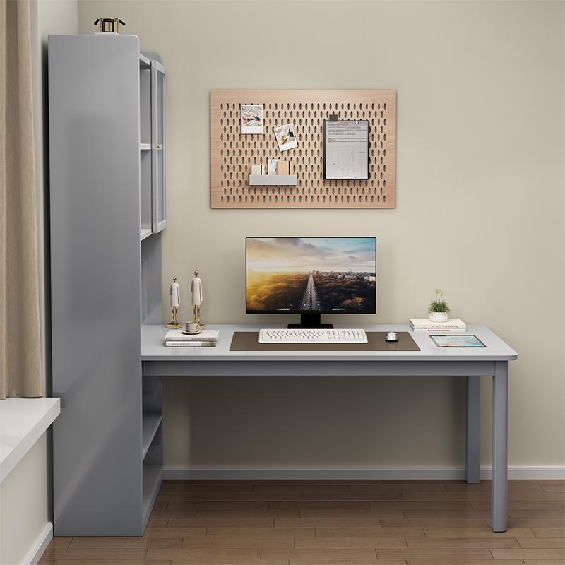 实木转角书桌书架组合带书柜一体现代简约卧室学习桌家用电脑桌椅