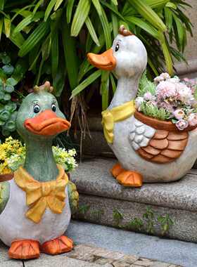 卡通鸭子户外动物花盆别墅园林花园庭院布置幼儿园装饰创意摆件