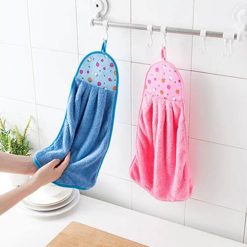 Cartoon Hand Towel with Hanging Loop, Oil-Repellent Dishclot