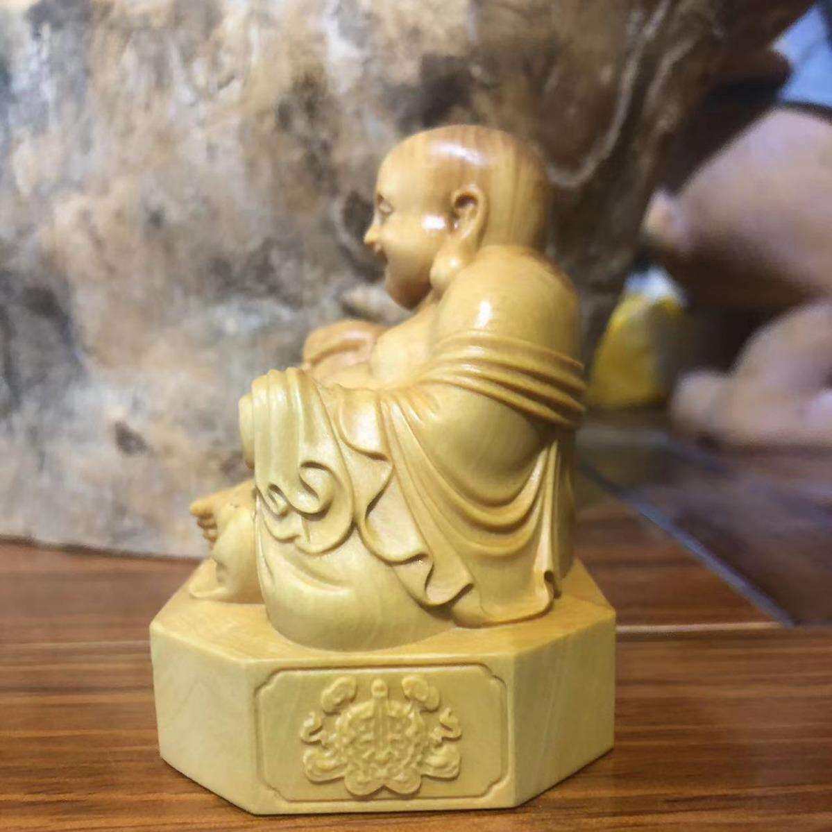 弥勒摆件厂家黄杨木雕家居