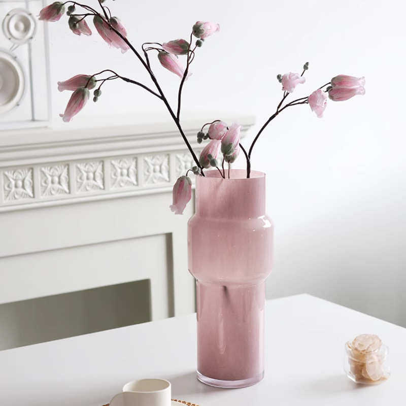浅桃粉中古玻璃花瓶复古高级感客厅餐桌轻奢简约设计小众插花摆件,家居饰品,花瓶,淘宝优惠券,粉丝福利购,淘宝优惠卷