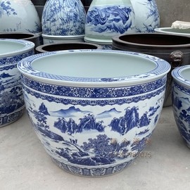 景德镇青花陶瓷莲花缸室外荷花，缸大号特大80厘米1米1.2米鱼缸