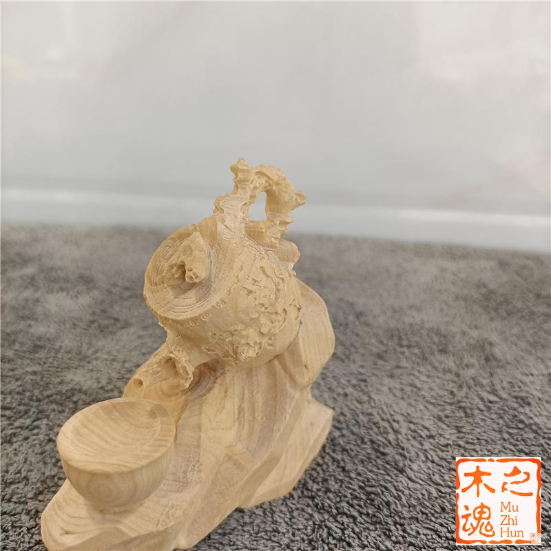 小叶黄杨木雕刻小茶壶手把件家居装饰品文玩把把壶茶宠男士车摆件
