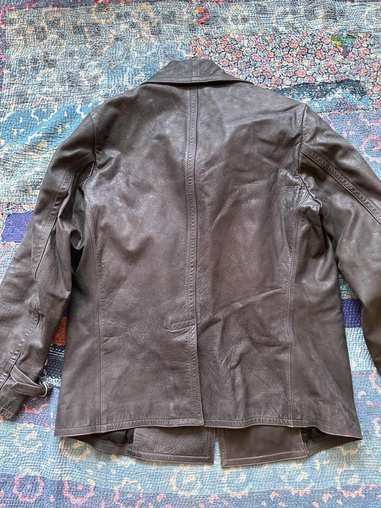 RRL 740 Brown Leather Peacoat — front