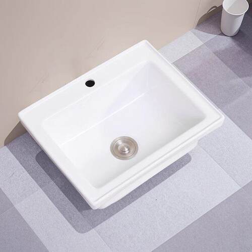 阳台洗衣池一体盆半嵌入式洗脸盆卫生间洗手盆单盆老式陶瓷洗菜盆