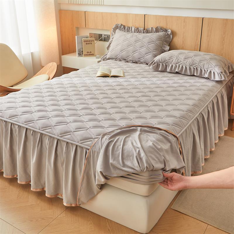 新款夹棉加厚床笠床裙二合一床罩款床单件四季通用床盖带裙边围裙