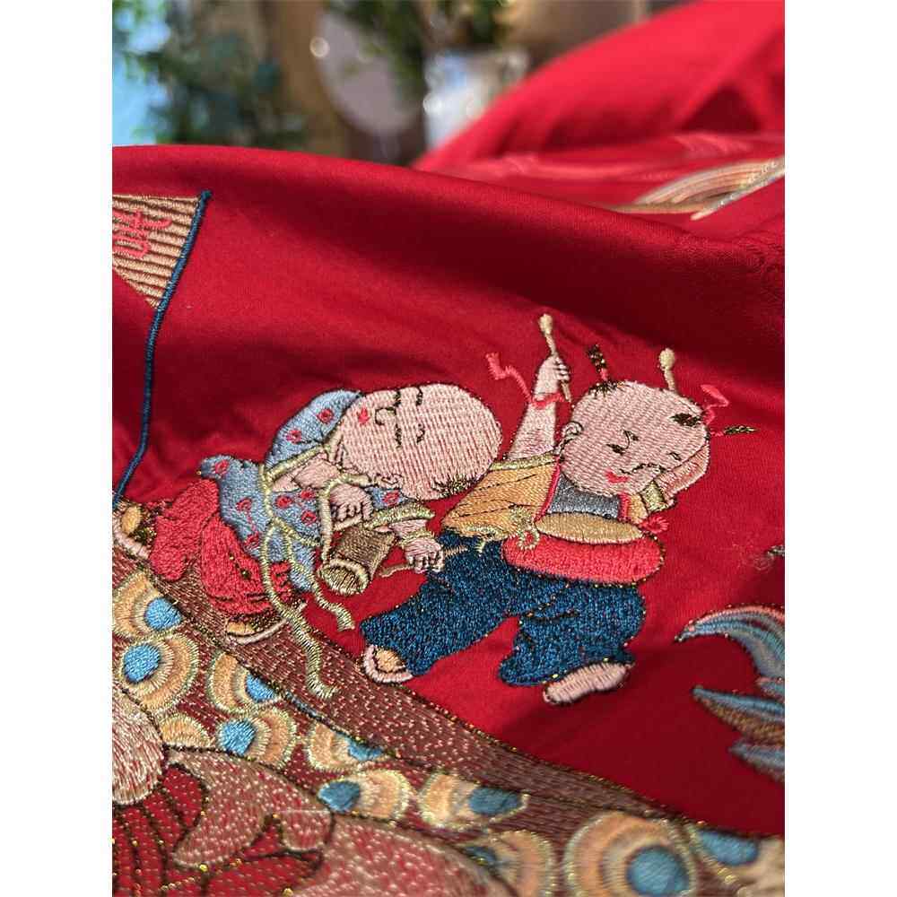 百子图新中式新婚庆床品被套四件套结婚全棉纯棉陪嫁红色床上用品