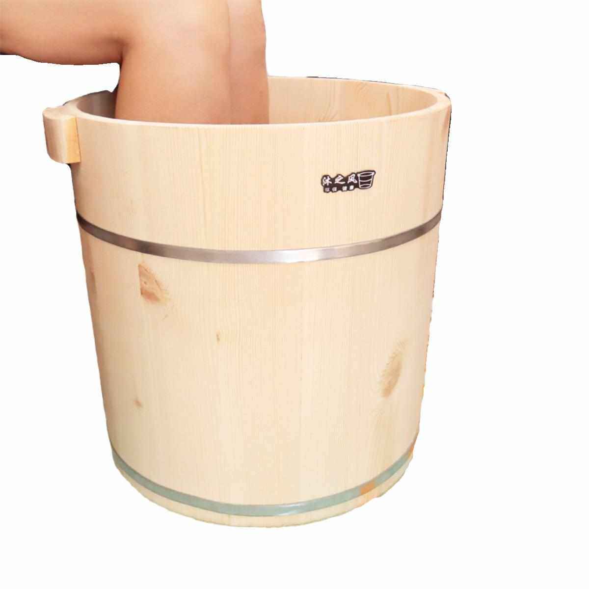 松木无油漆泡脚木桶洗脚桶足浴桶家用木盆 进口木材制作 带盖