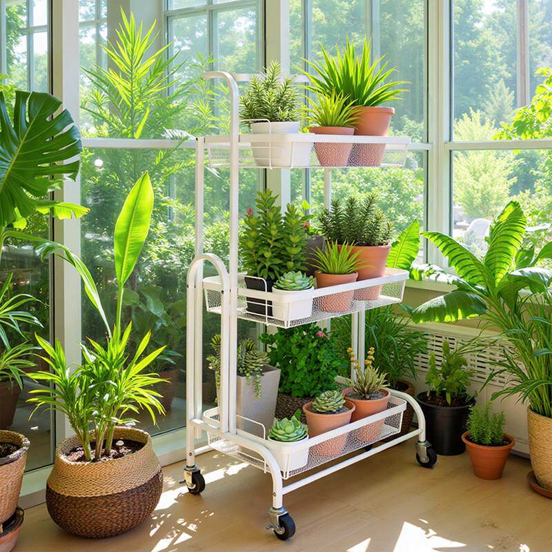 2025新款阳台小推车花架带轮可移动转角靠墙多层花盆架植物摆放架