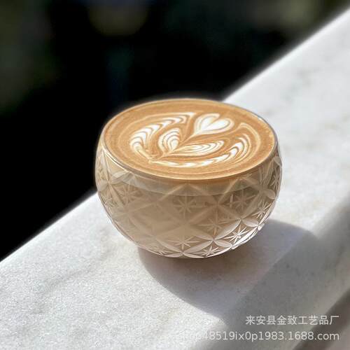 日式江户切子水晶玻璃咖啡拉花杯雕刻七宝透明专用拉花蛋杯220ml