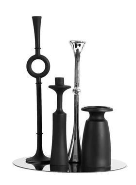 现代轻奢极简几何烛台摆件四件套树脂电镀不规则样板房餐厅陈列