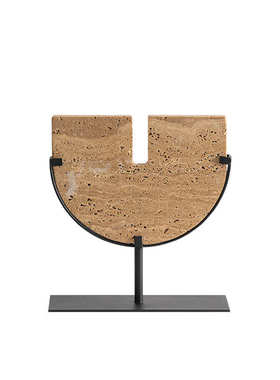 艺贝子高级感黄洞石几何异型样板间茶几酒柜摆件创意家居软装饰品