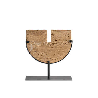 艺贝子高级感黄洞石几何异型样板间茶几酒柜摆件创意家居软装饰品