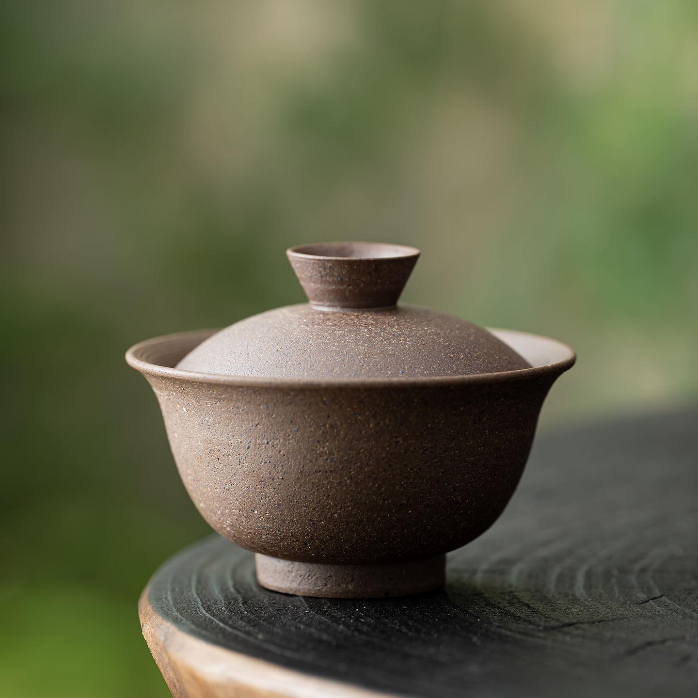 老岩泥三才盖碗 粗陶茶杯防烫陶瓷单个泡茶碗功夫茶具无釉手抓碗