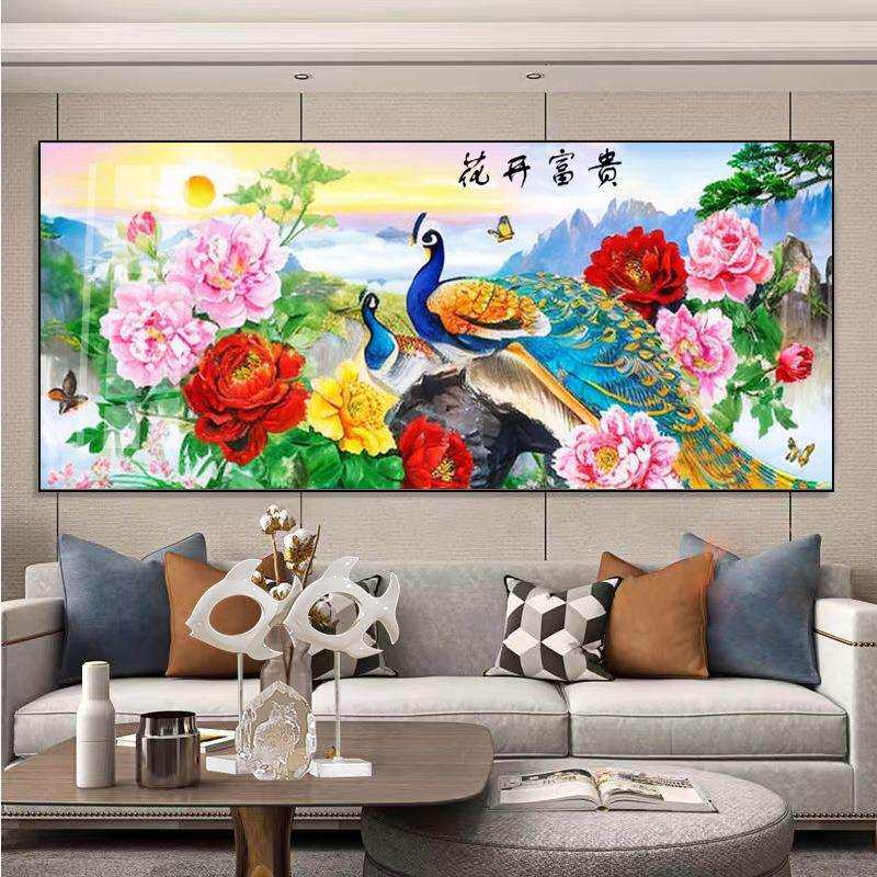 孔雀牡丹花开十字绣钻石画新款客厅横版大画满绣自己绣【非成品】