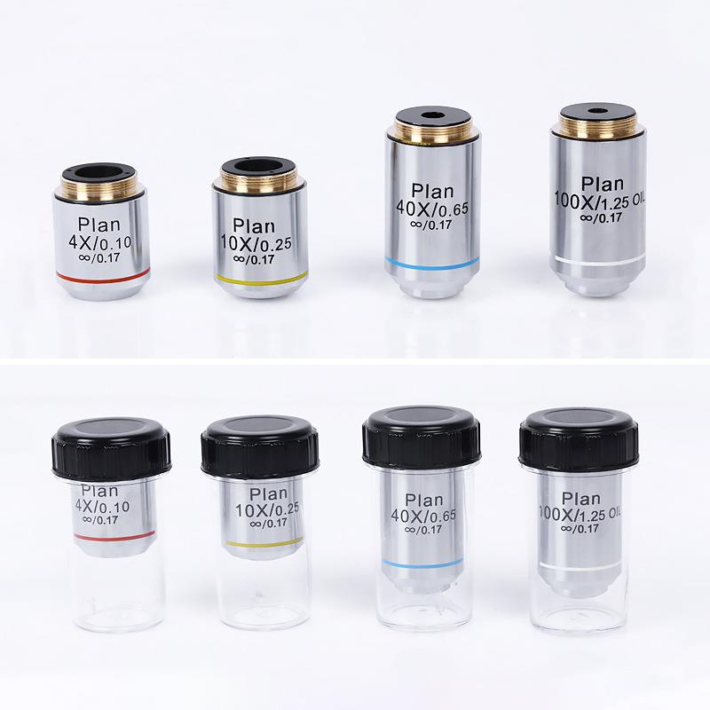 显微镜镜头配件物镜185型全金属消色差4X/10x/20x/40x/60x/100x