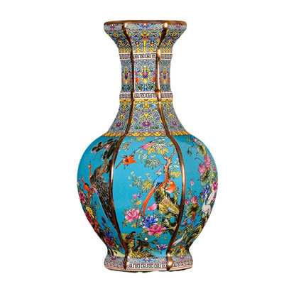 景德镇陶瓷仿古珐琅彩蓝色大号插花新中式客厅博古架装饰工艺摆件