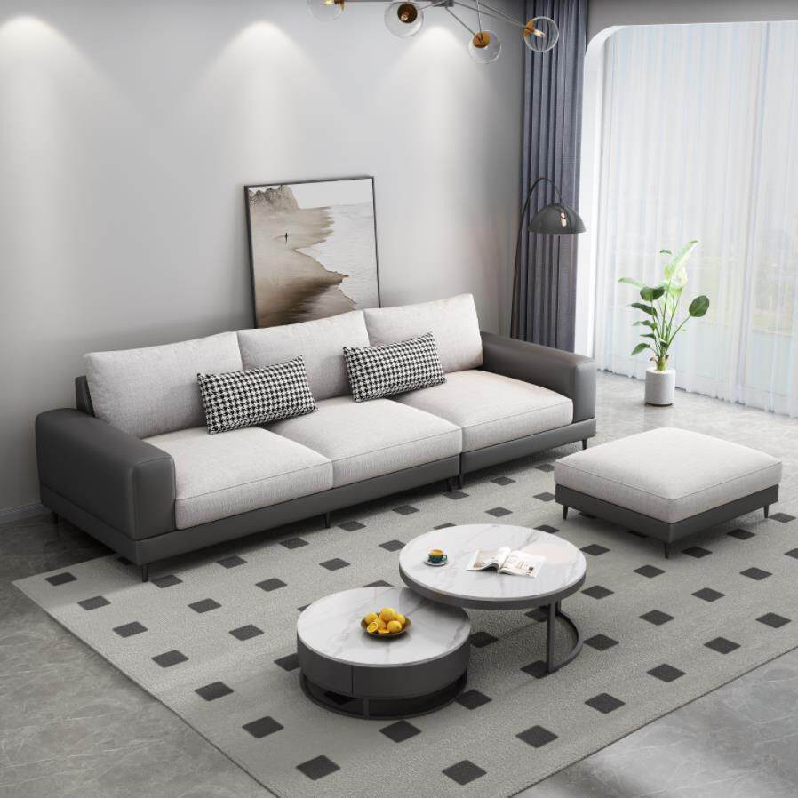 新款意式极简客厅小户型现代直排贵妃可拆洗乳胶棉麻布艺沙发组合