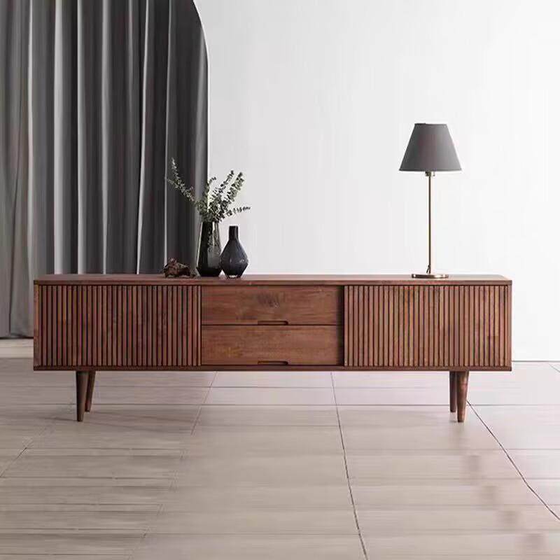 北欧全实木电视机柜现代简约落地侘寂风客厅轻奢原木地柜复古家具